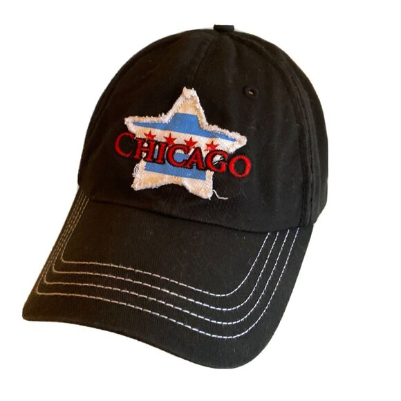 Chicago Embroidered Star Black Adjustable Baseball Cap Novelty - Picture 1 of 7